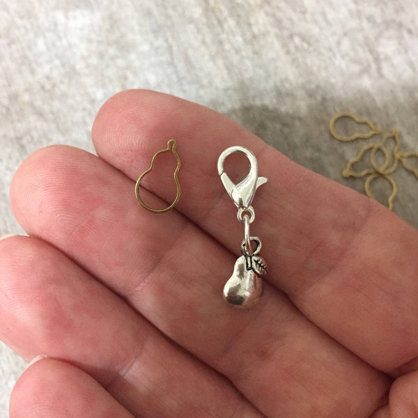 Tiny Brass Pear Stitch Marker Set