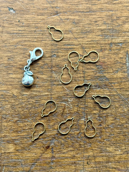 Tiny Brass Pear Stitch Marker Set